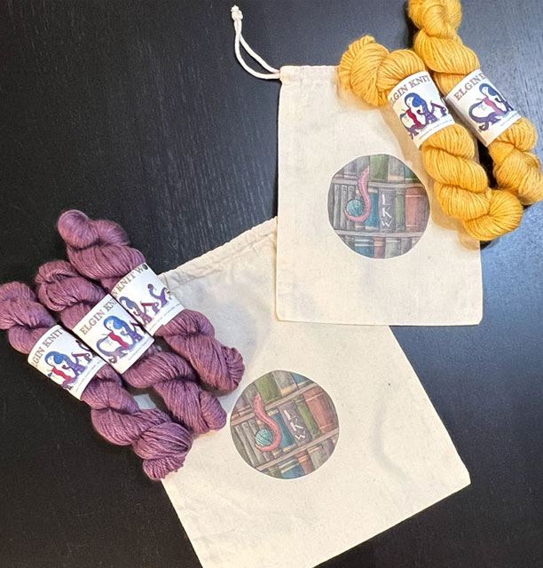 elginknitworks yarn crawl 2023 project bag with yarns